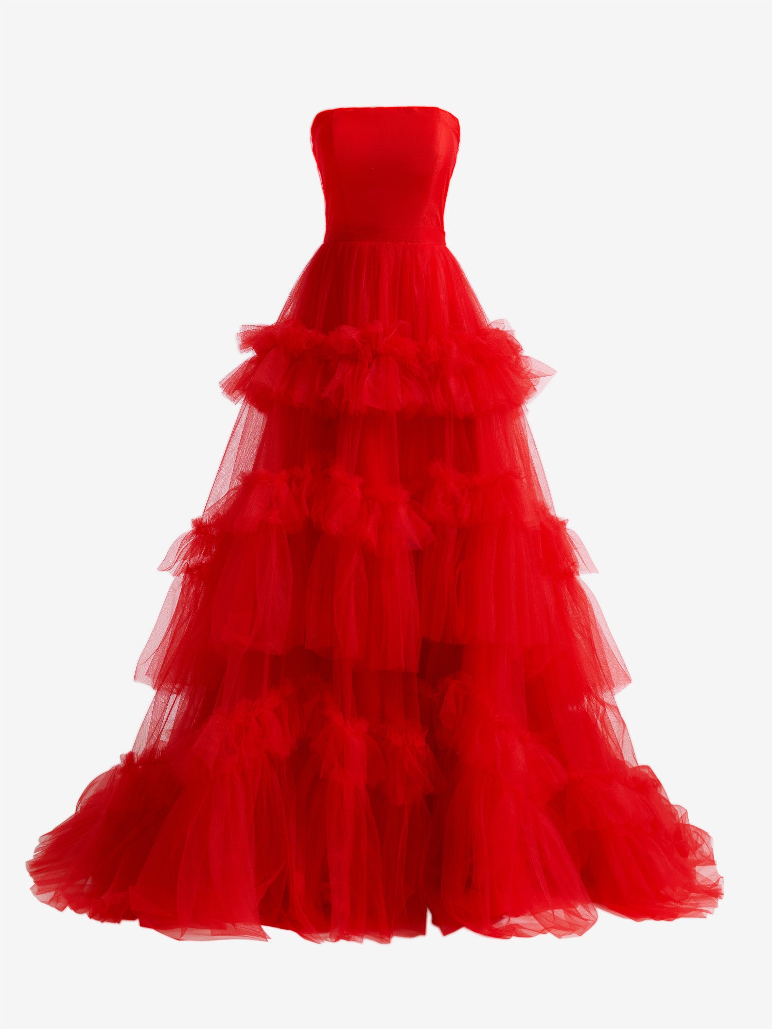 Matilda |A-Line Strapless Ruffled Tulle Prom Dress