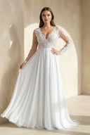 Mature Floral Long Sleeve A-Line Lace Wedding Dress – Wedding Dresses by KissProm | Available at KissProm
