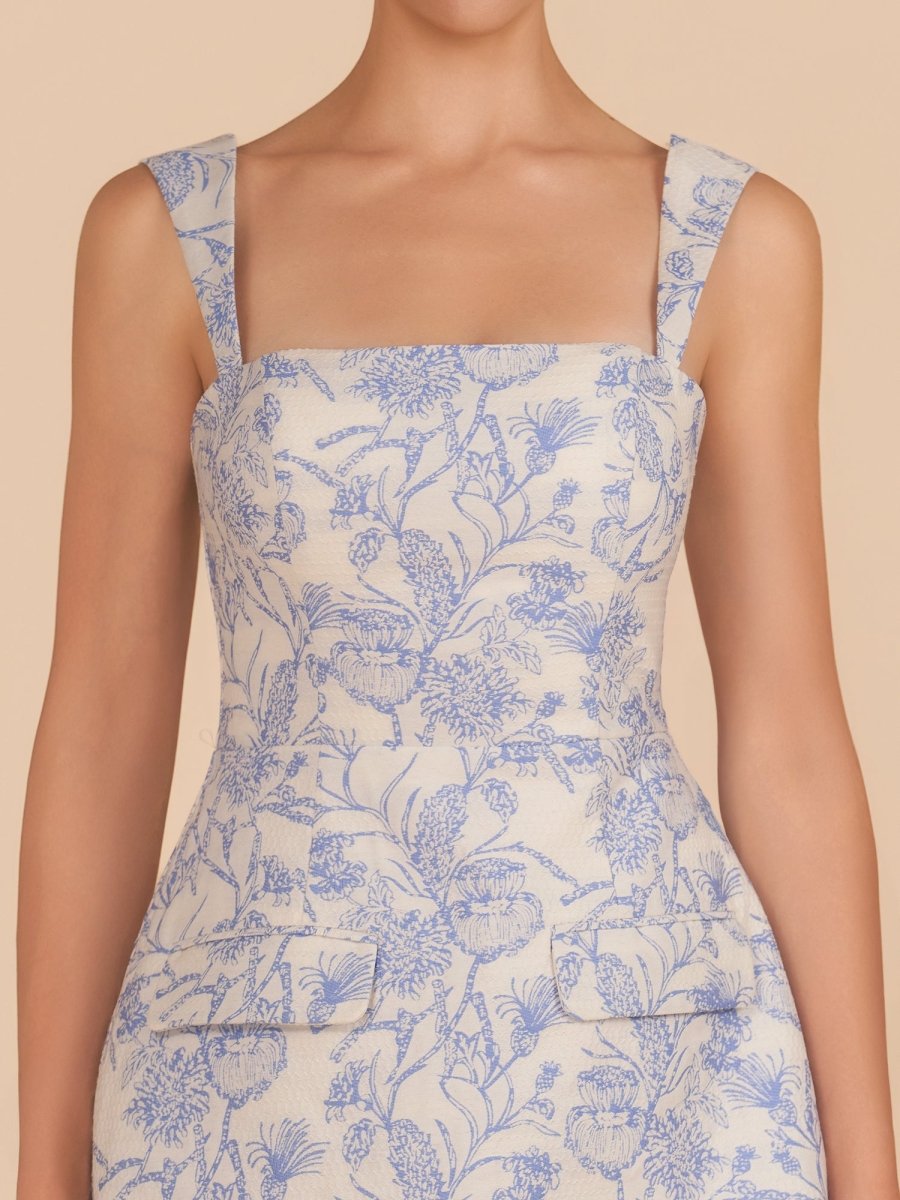 Mavie | Sky Blue - Sheath Square Neck Floral Short Homecoming Dress