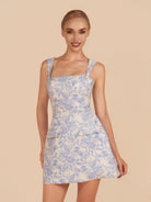 Mavie | Sky Blue - Sheath Square Neck Floral Short Homecoming Dress