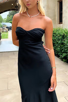 Meara | Black - Mermaid Strapless Spandex Long Prom Dresses with Pleates - KissProm