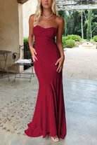 Meara | Sky Blue - Mermaid Strapless Spandex Long Prom Dresses with Pleates - KissProm