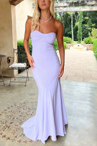 Meara | Lilac - Mermaid Strapless Spandex Long Prom Dresses with Pleates - KissProm