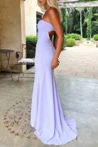 Meara | Lilac - Mermaid Strapless Spandex Long Prom Dresses with Pleates - KissProm