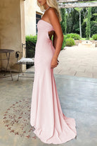 Meara | Sky Blue - Mermaid Strapless Spandex Long Prom Dresses with Pleates - KissProm