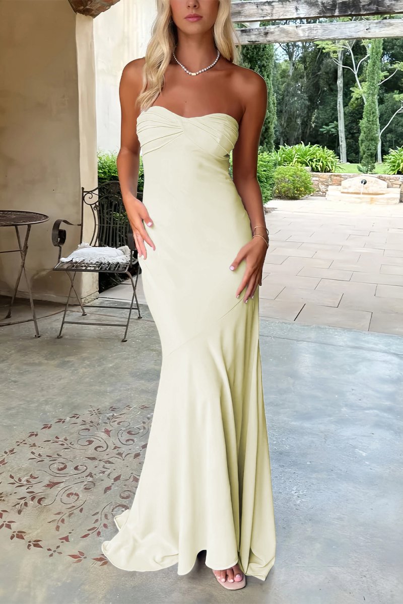 Meara | Sky Blue - Mermaid Strapless Spandex Long Prom Dresses with Pleates - KissProm