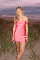 Mel | Coral - Off The Shoulder A Line Satin Short Homecoming Dress