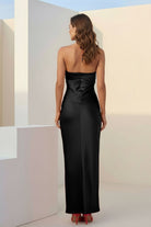 Melavine | Red - Halter Sheath Satin Long Formal Prom Dresses With Flower - KissProm