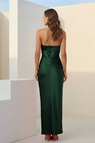 Melavine | Red - Halter Sheath Satin Long Formal Prom Dresses With Flower - KissProm