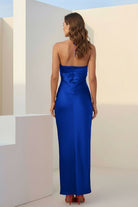 Melavine | Red - Halter Sheath Satin Long Formal Prom Dresses With Flower - KissProm