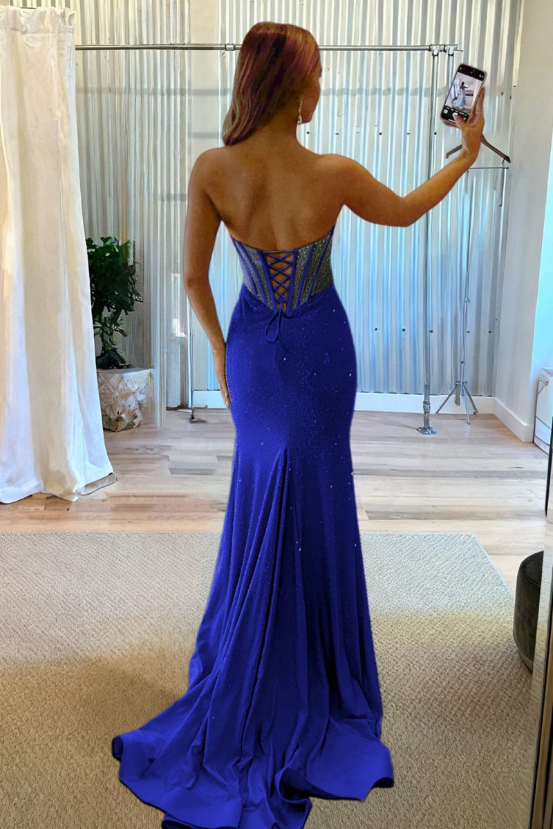 blue prom dress with rhinestones Dusty One shoulder High Split Beaded Long Dresses from the meticulous stitching to the delicate lace accents Dark blue tulle sequin long
