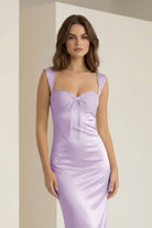Meola | Lavender - Sweetheart Satin Sheath Long Formal Prom Dresses With Lace - KissProm