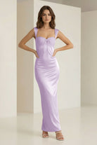 Meola | Lavender - Sweetheart Satin Sheath Long Formal Prom Dresses With Lace - KissProm