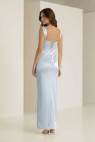 Meola | Sky Blue - Sweetheart Satin Sheath Long Formal Prom Dresses With Lace - KissProm