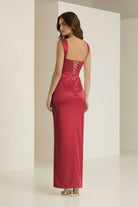 Meola | Red - Sweetheart Satin Sheath Long Formal Prom Dresses With Lace - KissProm