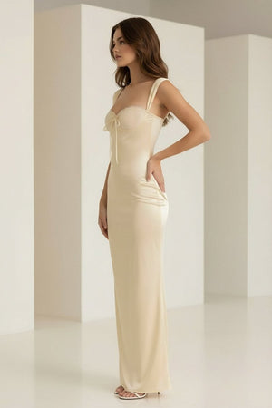 Meola | Yellow - Sweetheart Satin Sheath Long Formal Prom Dresses With Lace - KissProm