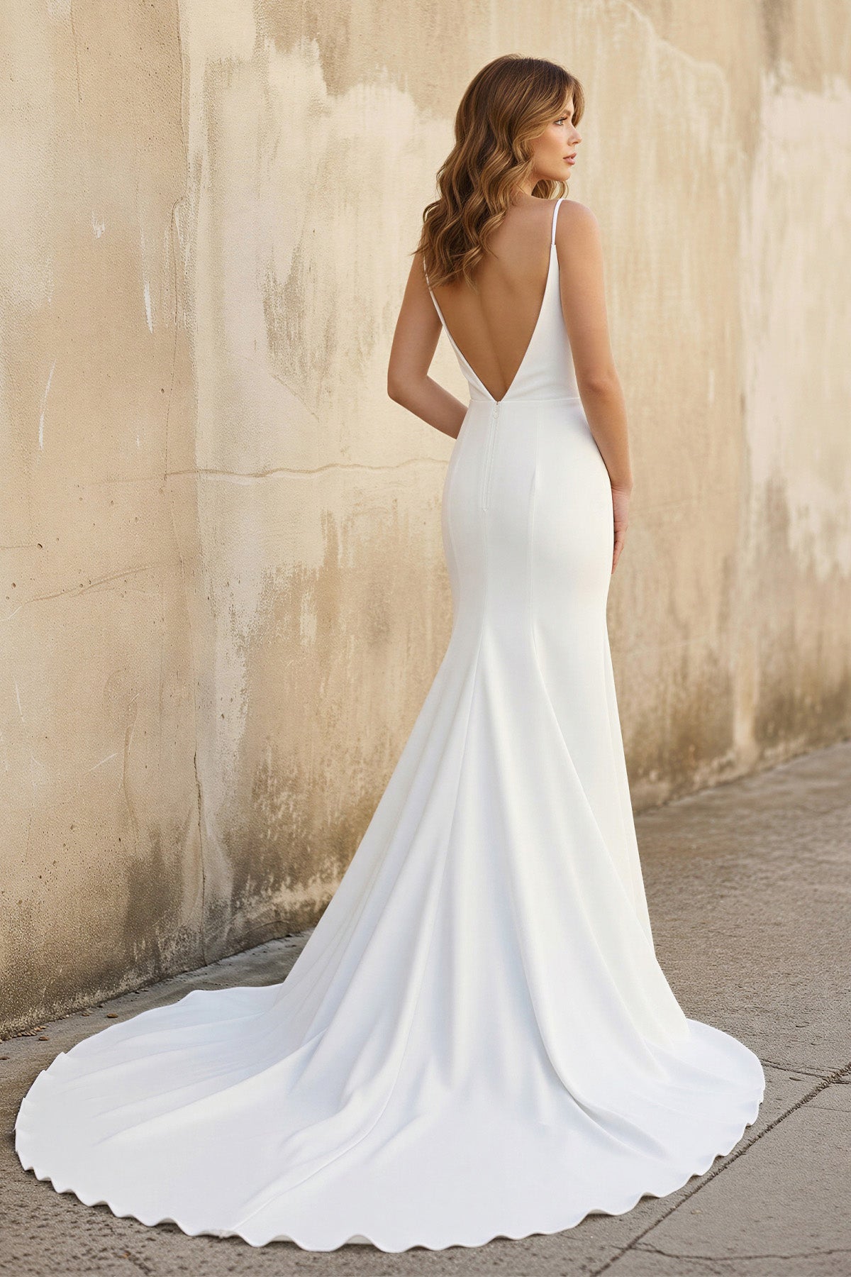 Simple White Mermaid Backless Boho Wedding Dress Simple White Mermaid Backless Boho Wedding Dress