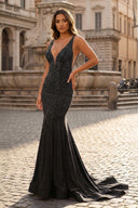 Mermaid V-neck Beaded Mermaid Prom Dress - KISSPROM PROM DRESSES