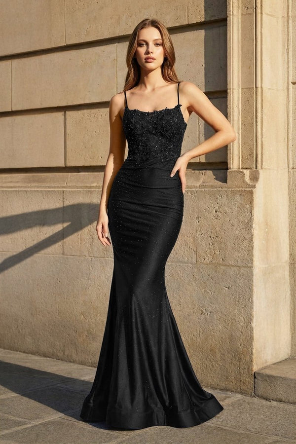 strapless open back dress V Neck Backless Green Pink Black Lace Prom Dresses, Open Back Long Lac –  jbydress main image 0