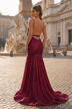 Mermaid Orange Spaghetti Straps Sequins Prom Dress - KISSPROM PROM DRESSES