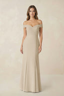 Off - the Shoulder Mermaid Chiffon Bridesmaid Dress in Champagne - KissProm Bridesmaid Dresses