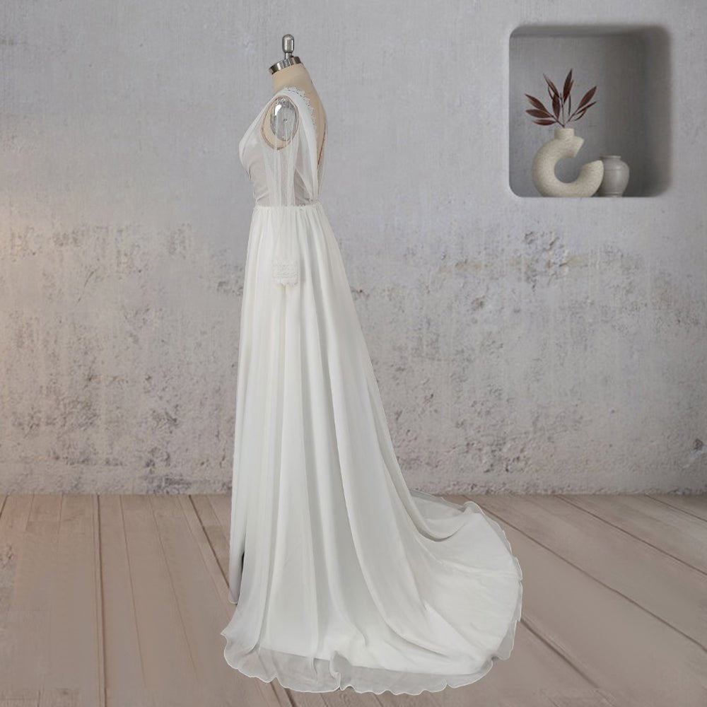 Mermaid Chiffon Long Sleeves Wedding Dress with Slit Diamond White / 16