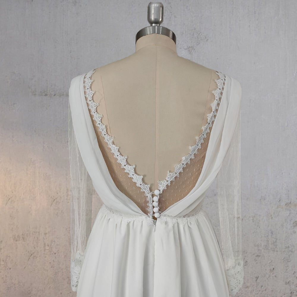 Mermaid Chiffon Long Sleeves Wedding Dress with Slit