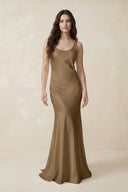 Mermaid Scoop Neck Satin Bridesmaid Dress with Bow in Apple Cinnamon - KissProm Bridesmaid Dresses