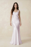 Mermaid Scoop Neck Satin Bridesmaid Dress with Bow in Dusk - KissProm Bridesmaid Dresses