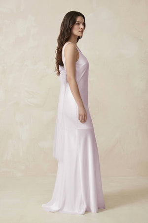 Mermaid Scoop Neck Satin Bridesmaid Dress with Bow in Dusk - KissProm Bridesmaid Dresses
