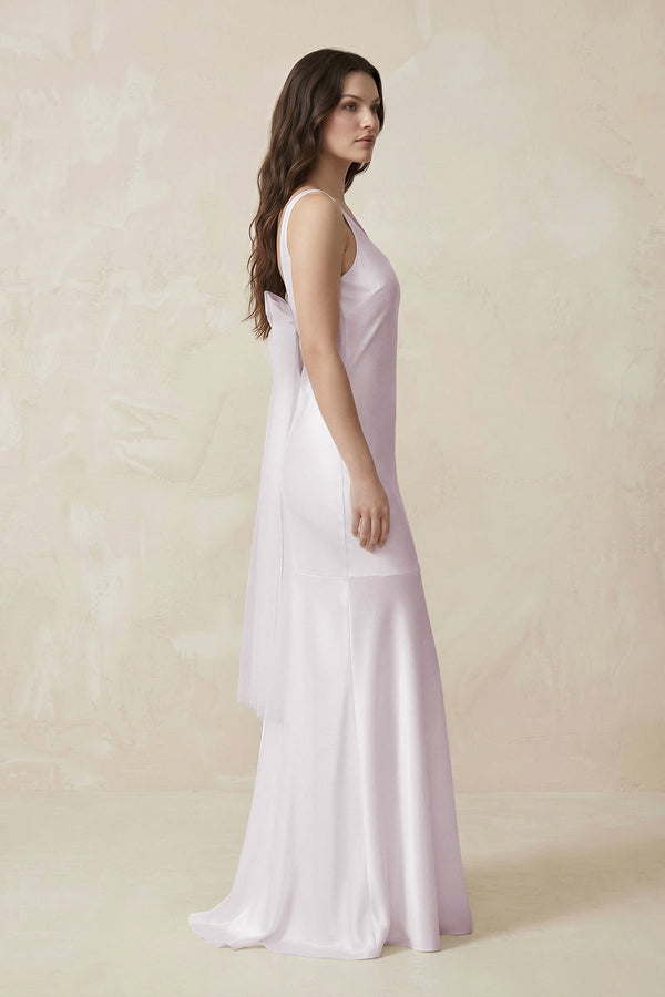 Mermaid Scoop Neck Satin Bridesmaid Dress with Bow in Dusk - KissProm Bridesmaid Dresses