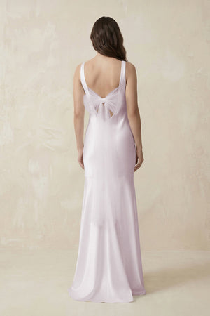 Mermaid Scoop Neck Satin Bridesmaid Dress with Bow in Dusk - KissProm Bridesmaid Dresses