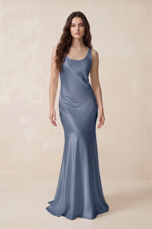 KissProm | Mermaid Cowl Neck Satin Bridesmaid Dress with Bow in Neptune KissProm | Mermaid Cowl Neck Satin Bridesmaid Dress with Bow in Neptune