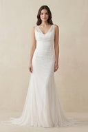 Mermaid Cowl Neck Tulle Wedding Dress in White - KissProm Wedding Dresses