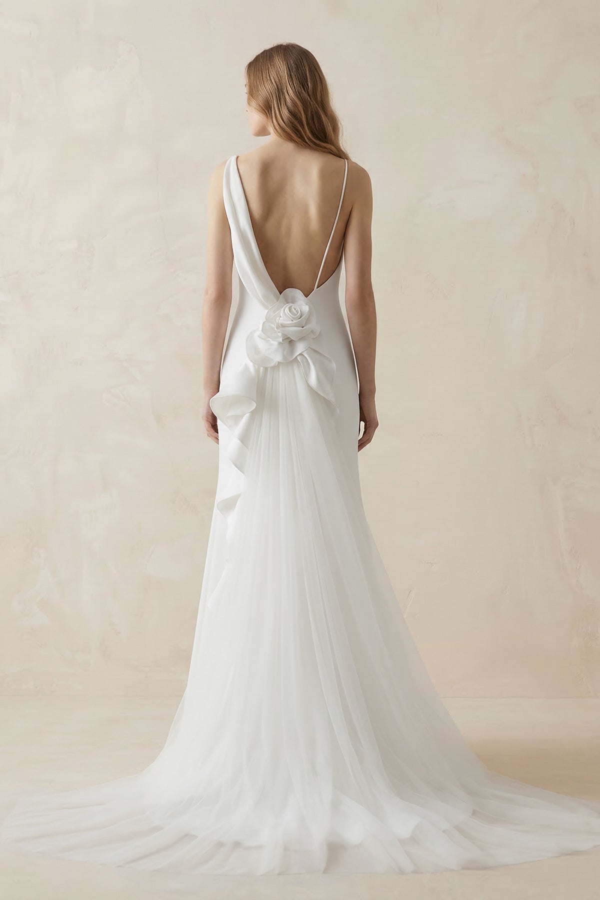 KissProm Mermaid Crepe Cowl Neck Wedding Dress with Train in White, White / Custom Size( Free )