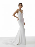 Jaylynn | Mermaid Deep V - Neck Backless White Wedding Dress - KissProm