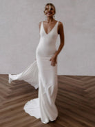 Jaylynn | Mermaid Deep V - Neck Backless White Wedding Dress - KissProm