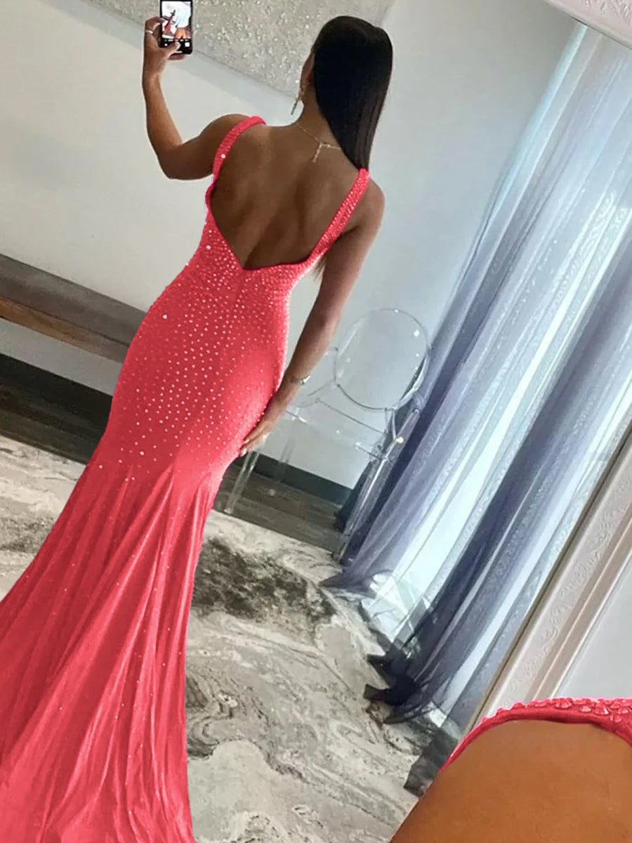 Molly | Mermaid Deep V-Neck Beaded Satin Long Prom Dress