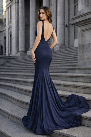 Mermaid Deep V-Neck Beaded Satin Long Prom Dress - KISSPROM PROM DRESSES
