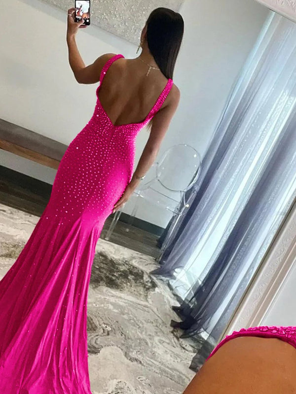 Molly | Mermaid Deep V-Neck Beaded Satin Long Prom Dress