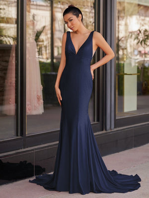 Mermaid Deep V-Neck Beaded Satin Long Prom Dress - KISSPROM PROM DRESSES