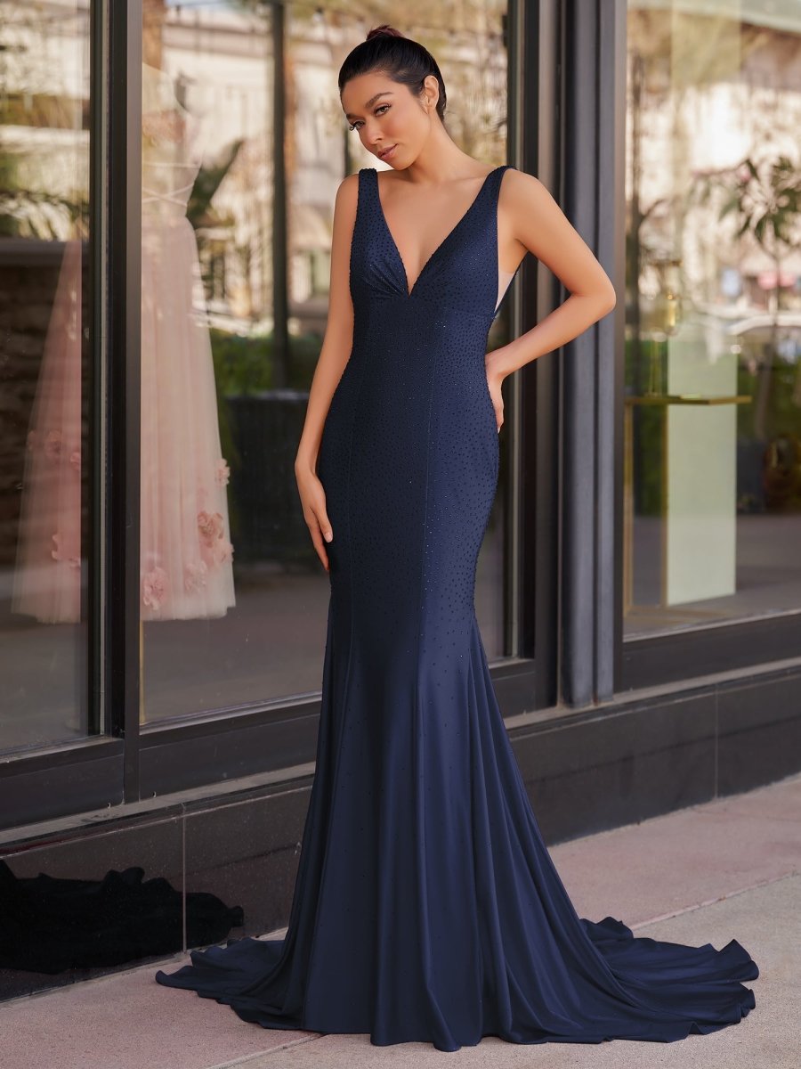 Molly | Mermaid Deep V-Neck Beaded Satin Long Prom Dress