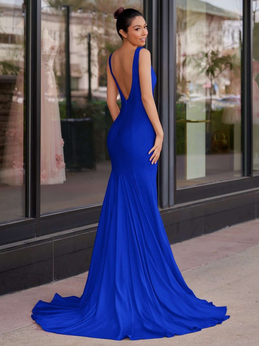 Molly | Mermaid Deep V-Neck Beaded Satin Long Prom Dress