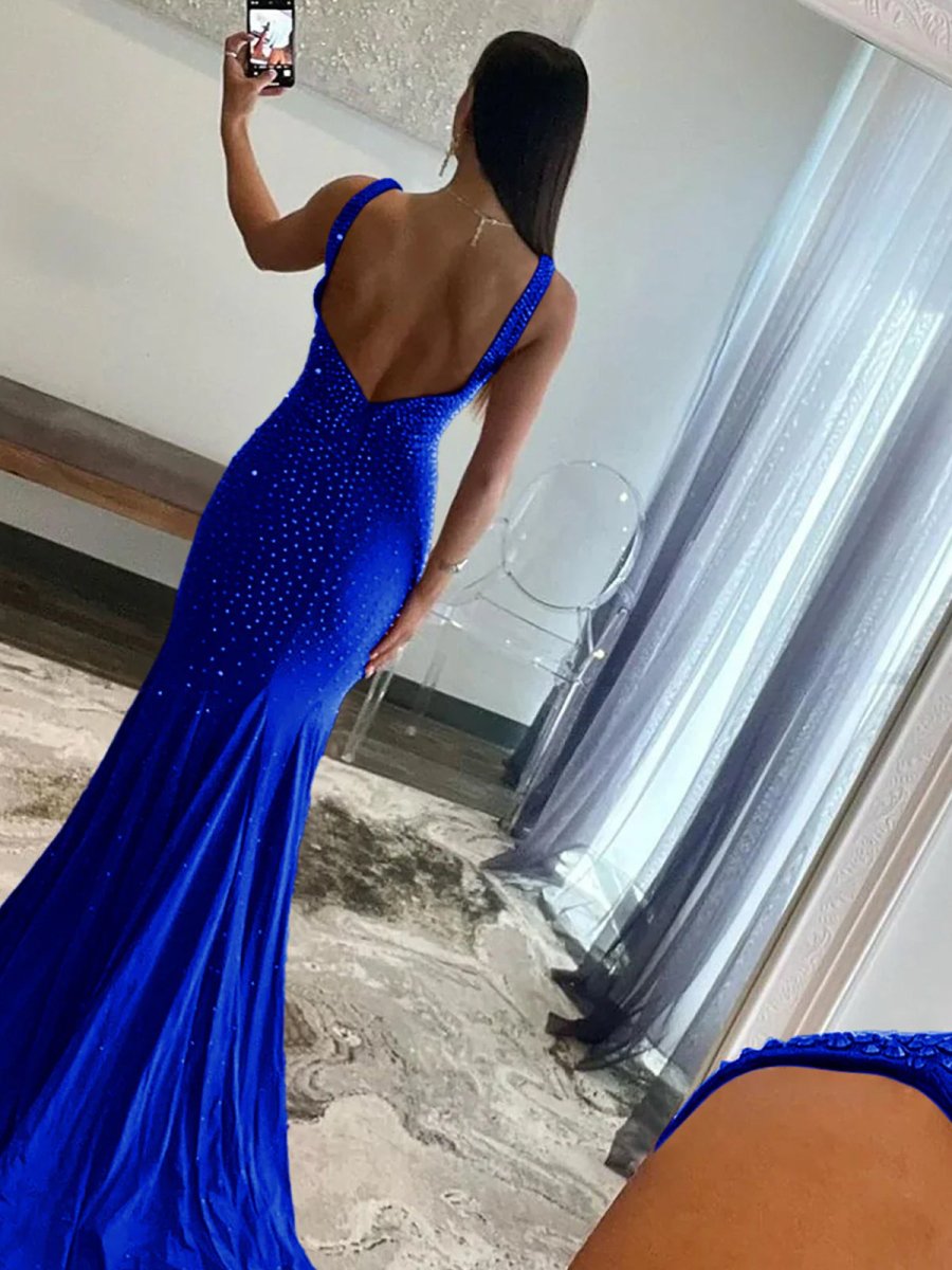 Molly | Mermaid Deep V-Neck Beaded Satin Long Prom Dress