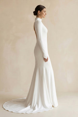 Mermaid White Open Back High Neck Wedding Dress – Wedding Dresses by KissProm | Available at KissProm