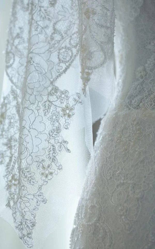 Mermaid Sweep-Train Half Sleeve Bell Zipper Keyhole Lace Dress