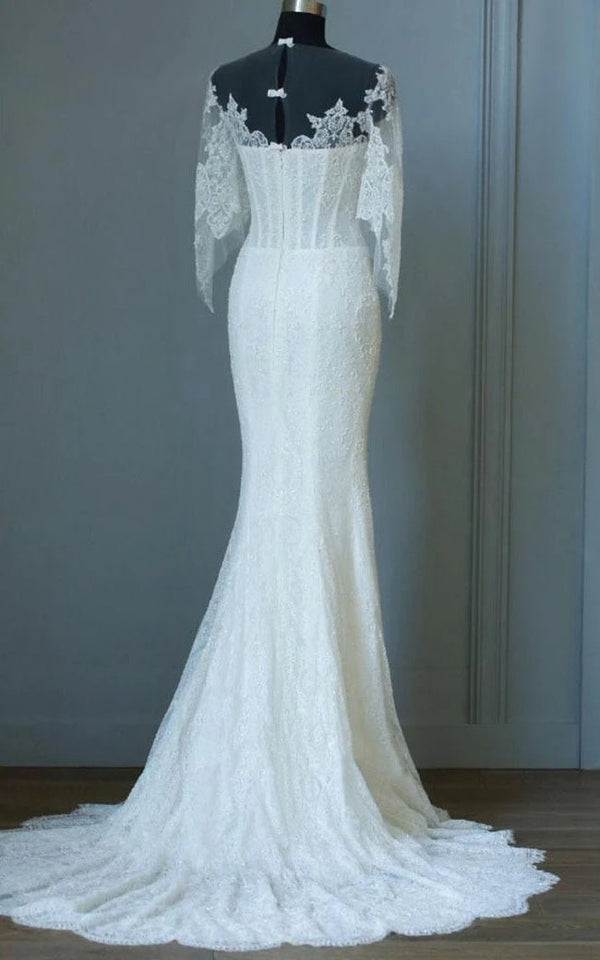 Mermaid Sweep-Train Half Sleeve Bell Zipper Keyhole Lace Dress
