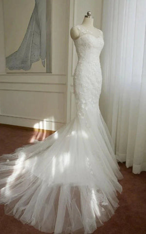fitted lace wedding dress Mermaid Wedding Dress in Sequin Lace with Deep-V Neckline & Keyhole Back 12 main image 1