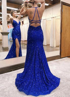 Marley |Mermaid Halter Sequins Long Prom Dress with Silt