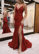 Marley |Mermaid Halter Sequins Long Prom Dress with Silt